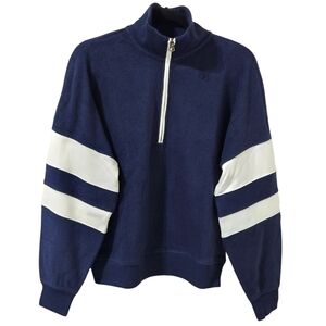 Faherty Beach Fleece Quarter Zip Pullover Medium Navy Multi Cotton Blend NWT